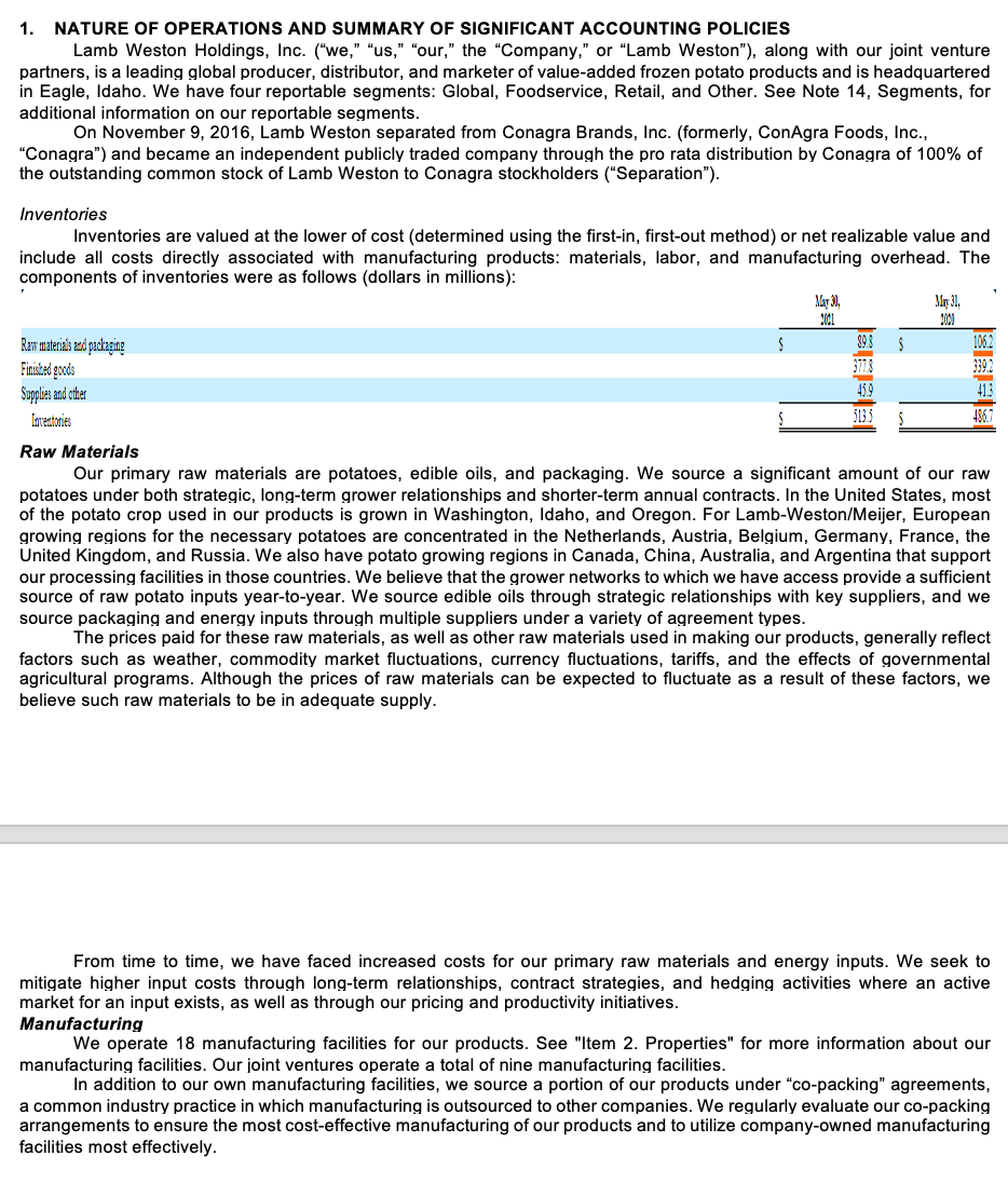 Solved Use the attached information below for Lamb Weston