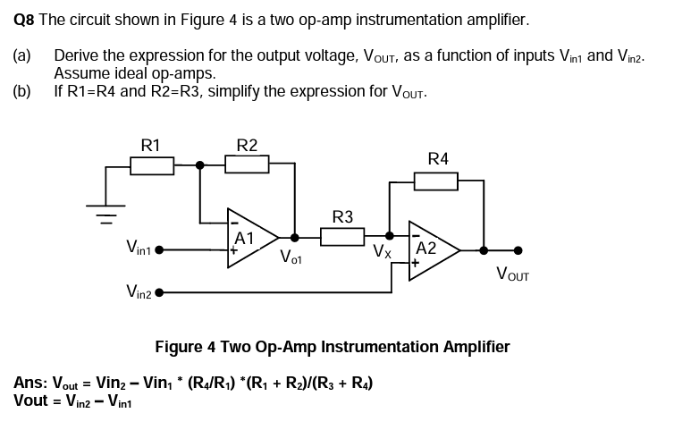 Solved Q8 The circuit shown in Figure 4 is a two op-amp | Chegg.com