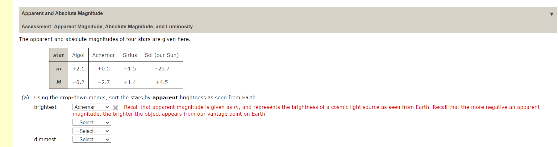 Solved Apparent and Absolute Magnitude Assessment: Apparent | Chegg.com