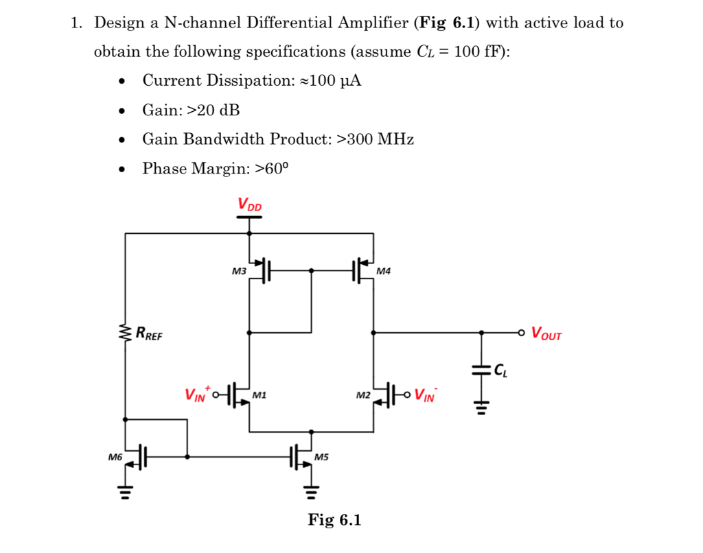 1. Design a Nchannel Differential Amplifier (Fig