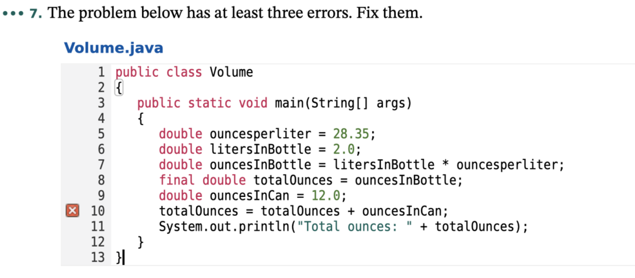 Solved ... 7. The problem below has at least three errors. | Chegg.com