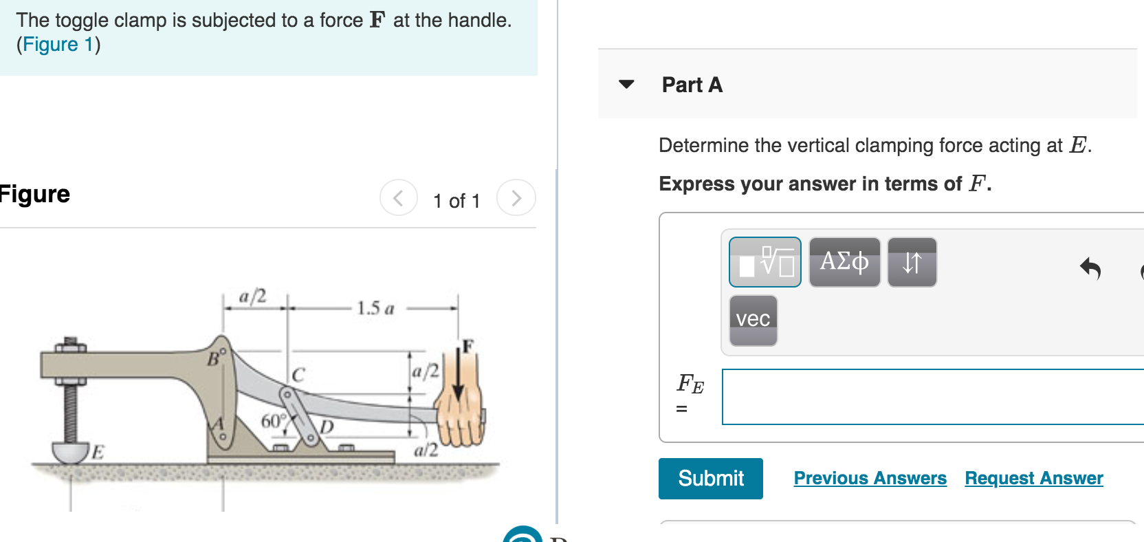 Solved The toggle clamp is subjected to a force F at the