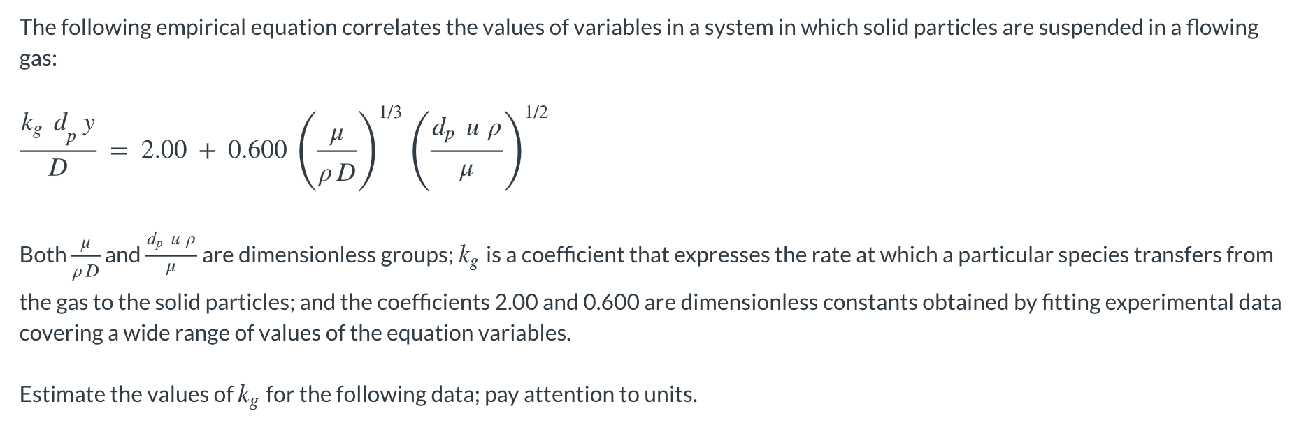 Solved The following empirical equation correlates the | Chegg.com