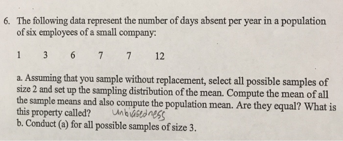 Solved 6. The following data represent the number of days | Chegg.com