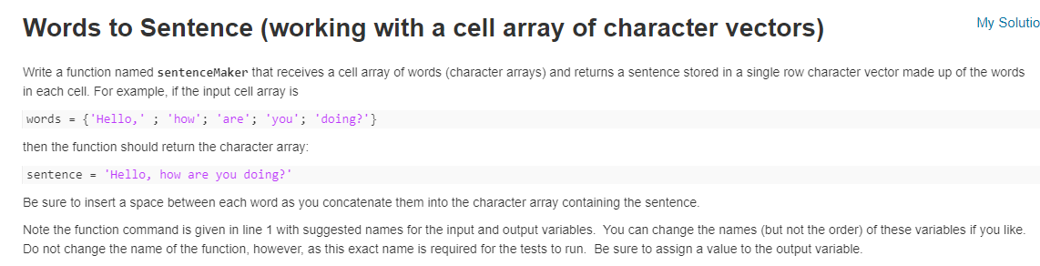 Solved Words To Sentence (working With A Cell Array Of | Chegg.com