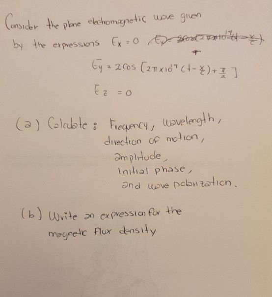 Solved Consider The Plane Electromagnetic Wave Given By The | Chegg.com