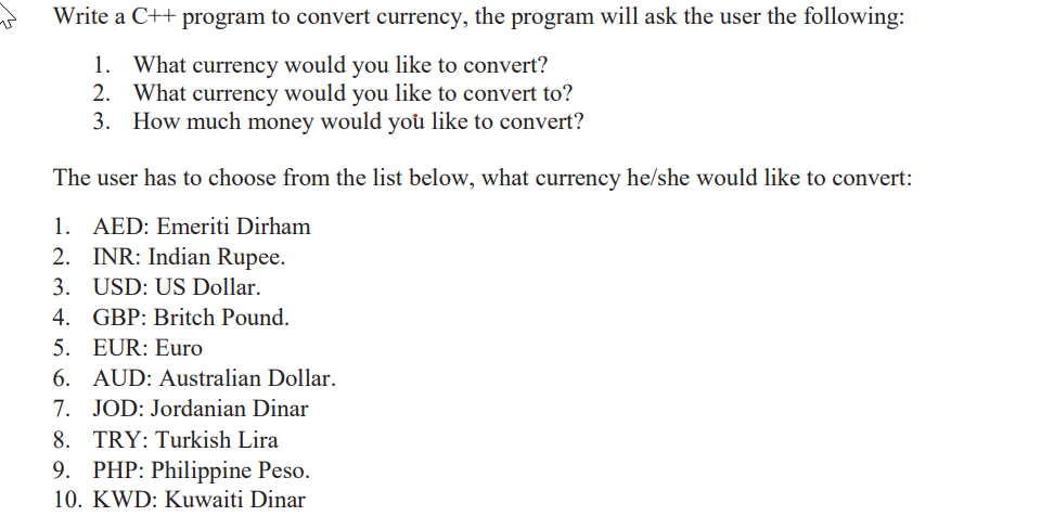 Solved Write a C++ program to convert currency, the program | Chegg.com