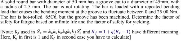 Solved A solid round bar with diameter of 50 mm has a groove | Chegg.com