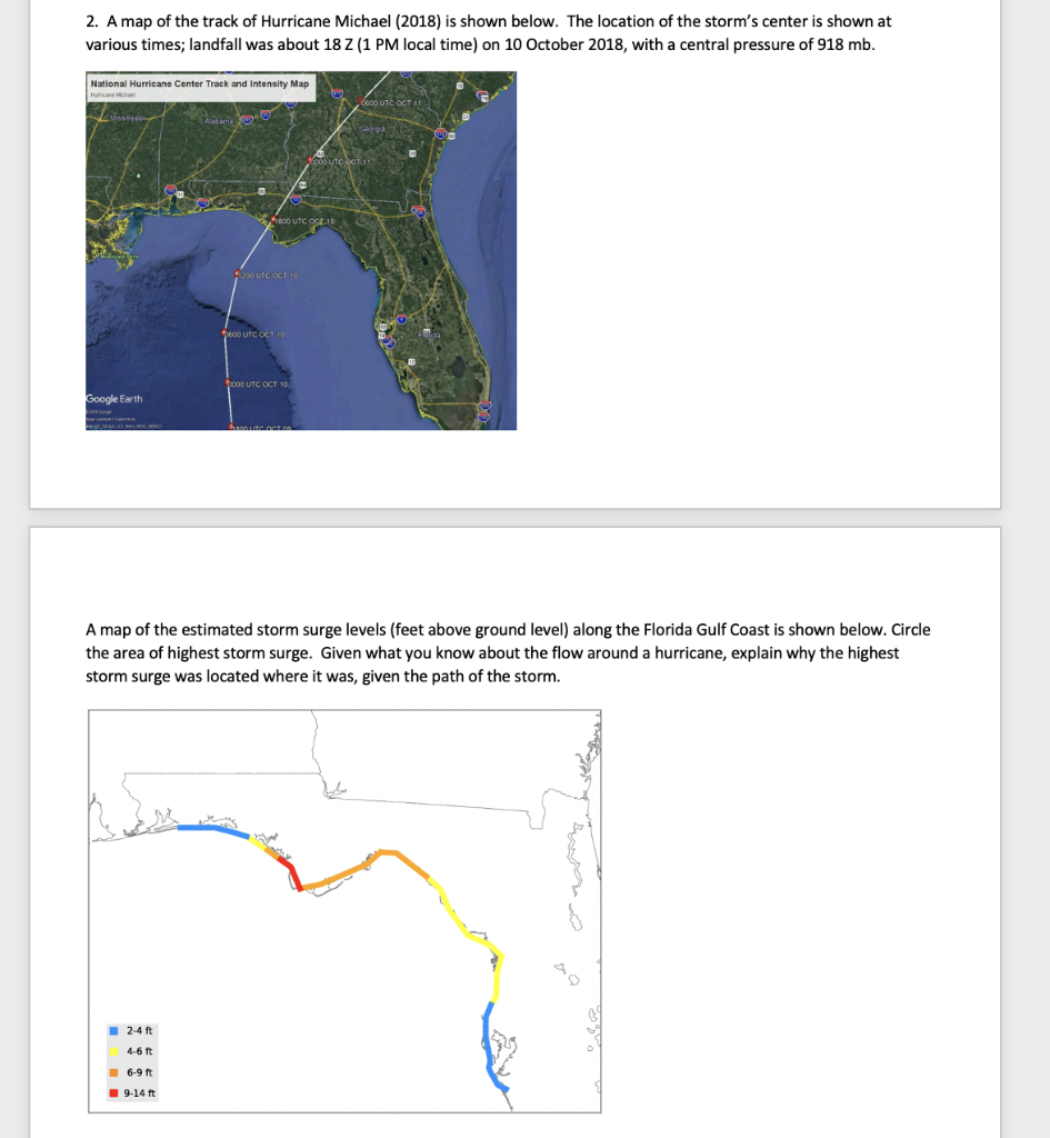Solved 2. A map of the track of Hurricane Michael (2018) is | Chegg.com