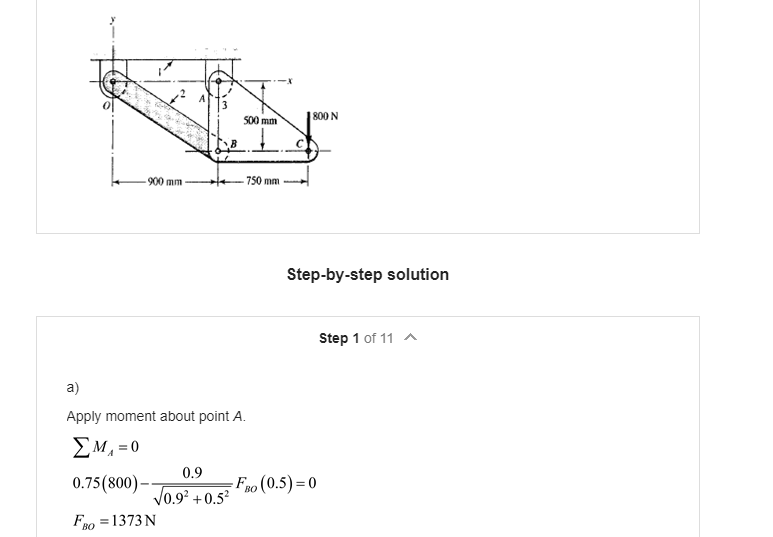 Solved 500 mm 1800 N -900 mm 750 mm Step-by-step solution | Chegg.com