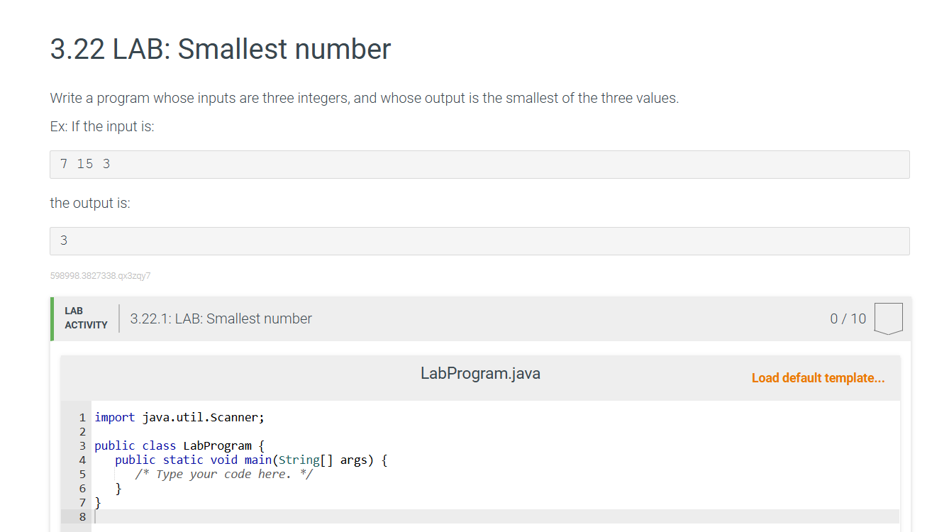 Solved 3.22 ﻿LAB: Smallest numberWrite a program whose | Chegg.com
