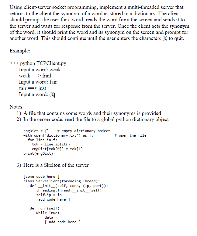 Solved Using client-server socket programming, implement a | Chegg.com