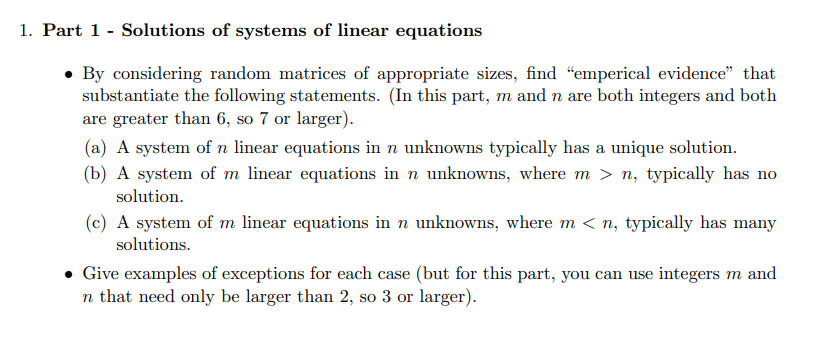 Solved Part 1 - Solutions of systems of linear equations - | Chegg.com