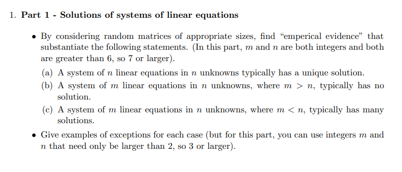 Solved Part 1 - Solutions Of Systems Of Linear Equations - | Chegg.com