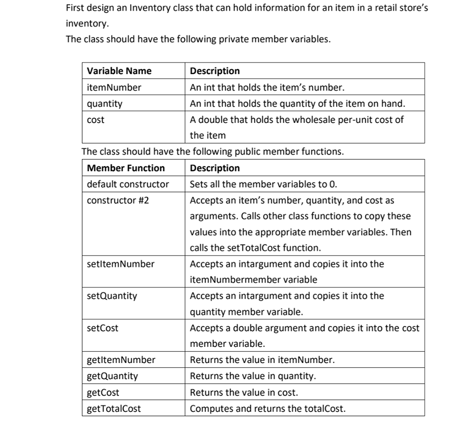 First design an Inventory class that can hold | Chegg.com