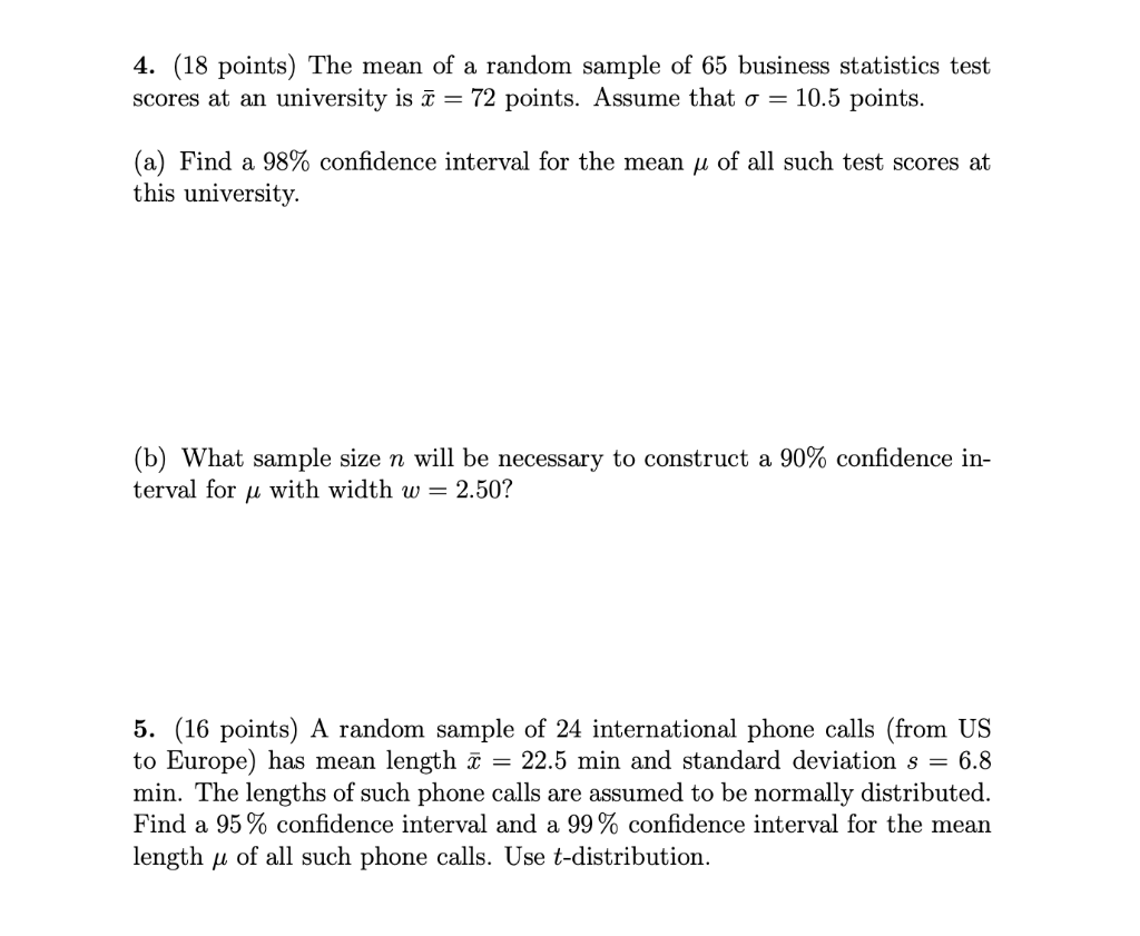 Solved 4 18 Points The Mean Of A Random Sample Of 65 B Chegg Com