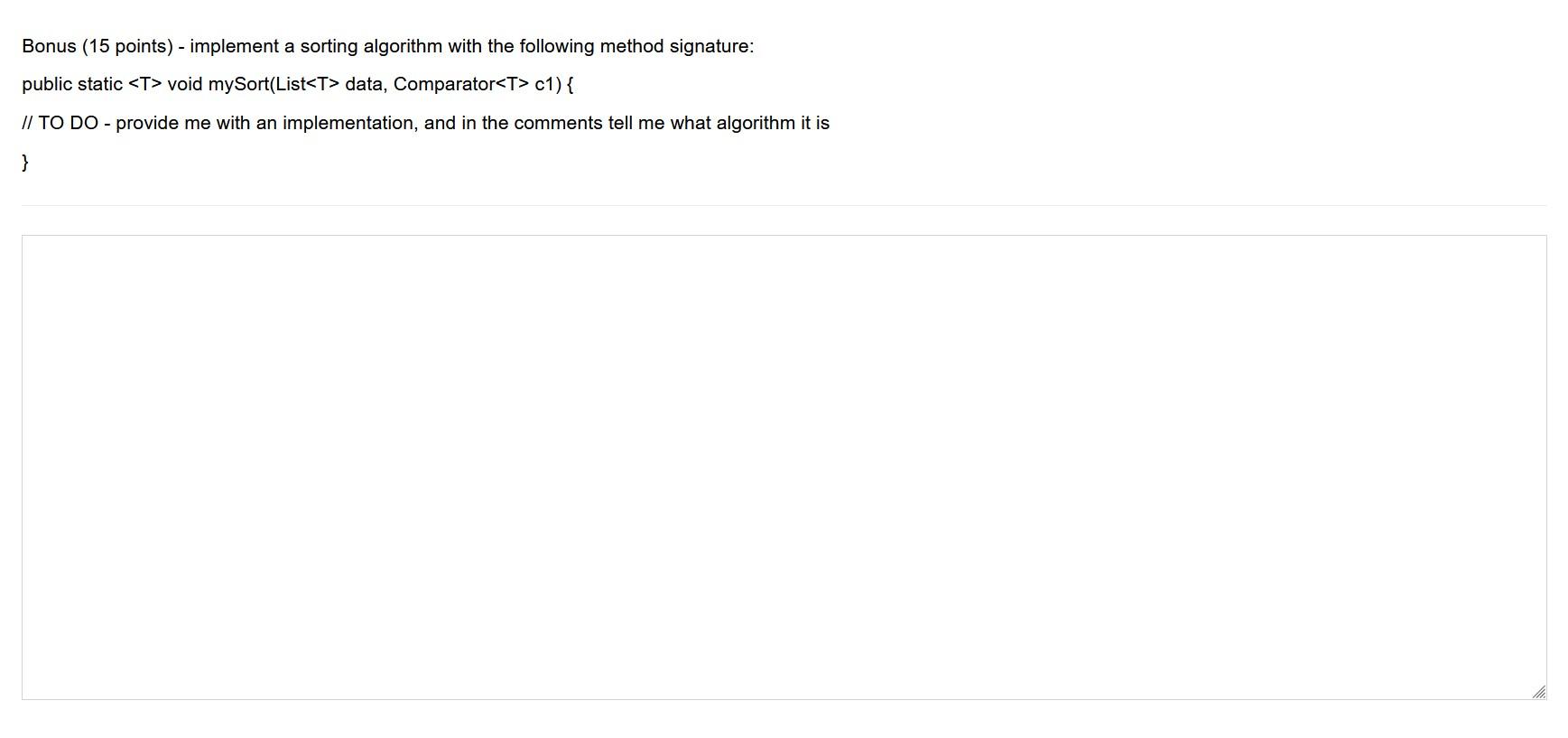 Solved Bonus (15 points) - implement a sorting algorithm | Chegg.com