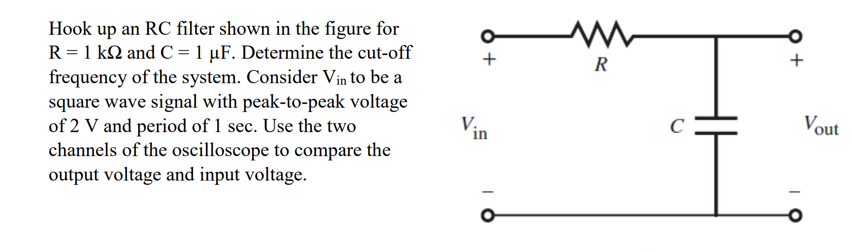 Solved + R + Hook up an RC filter shown in the figure for R= | Chegg.com