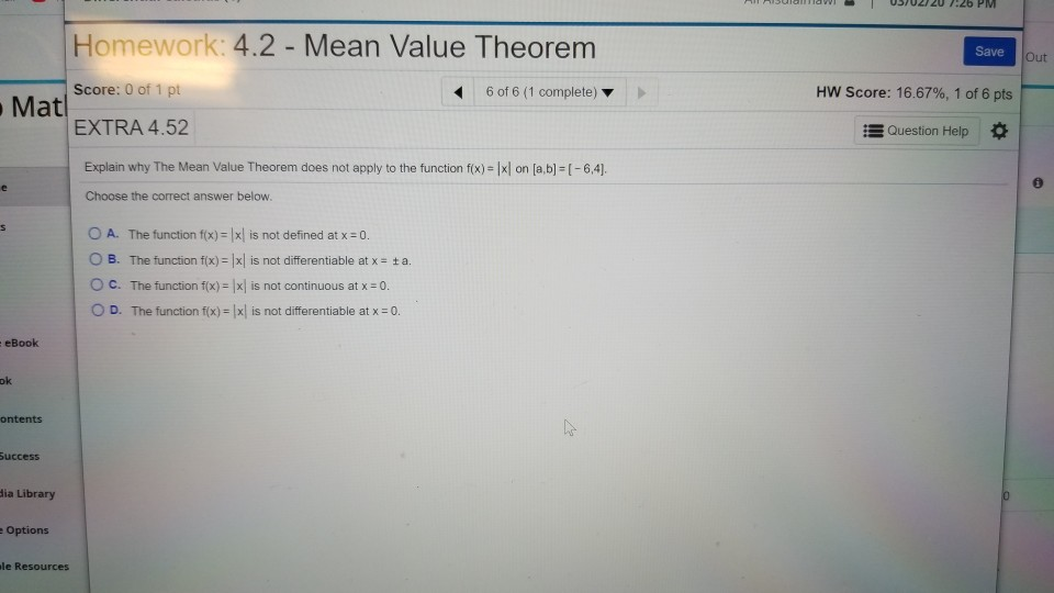 Solved Homework: 4.2 - Mean Value Theorem Save but 4 of 6 (1 | Chegg.com