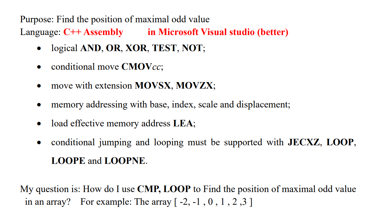 Purpose: Find the position of maximal odd value | Chegg.com