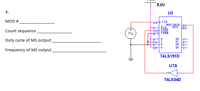 Solved 5.0V 3. U3 MOD # 14 CLK MAX/MIN Ū/D RCO LOAD Count | Chegg.com