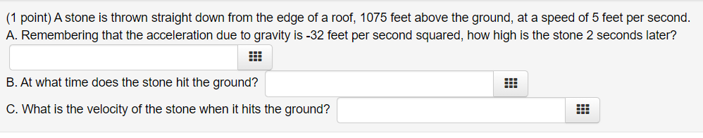 Solved (1 point) A stone is thrown straight down from the | Chegg.com