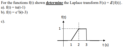 Solved For the functions f(t) shown determine the Laplace | Chegg.com