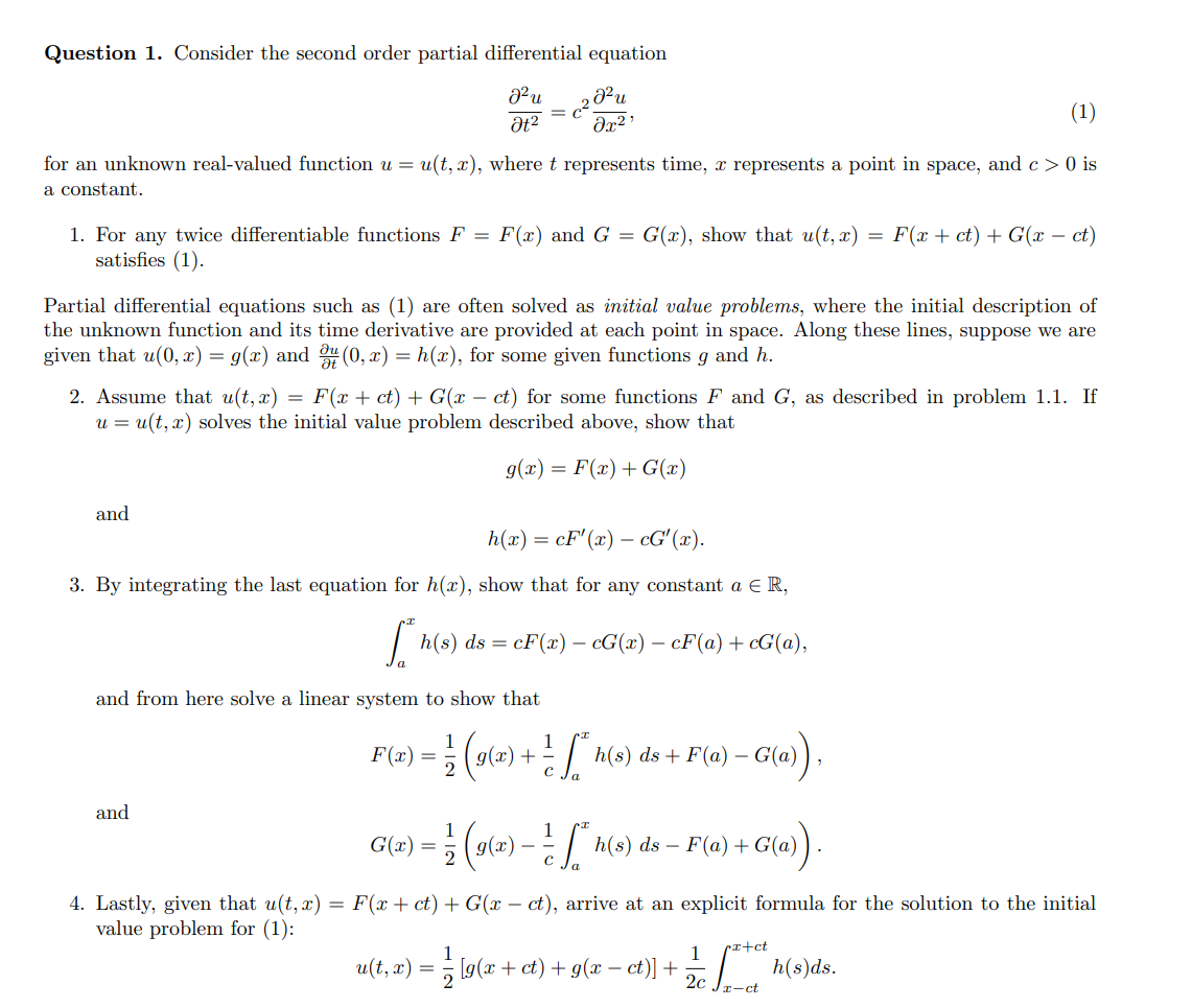 Solved Question 1. Consider the second order partial | Chegg.com