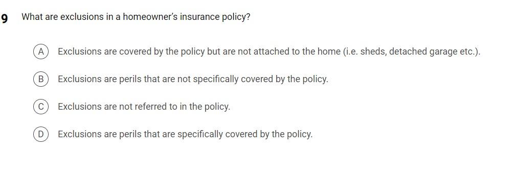 Solved 9 What Are Exclusions In A Homeowner's Insurance | Chegg.com