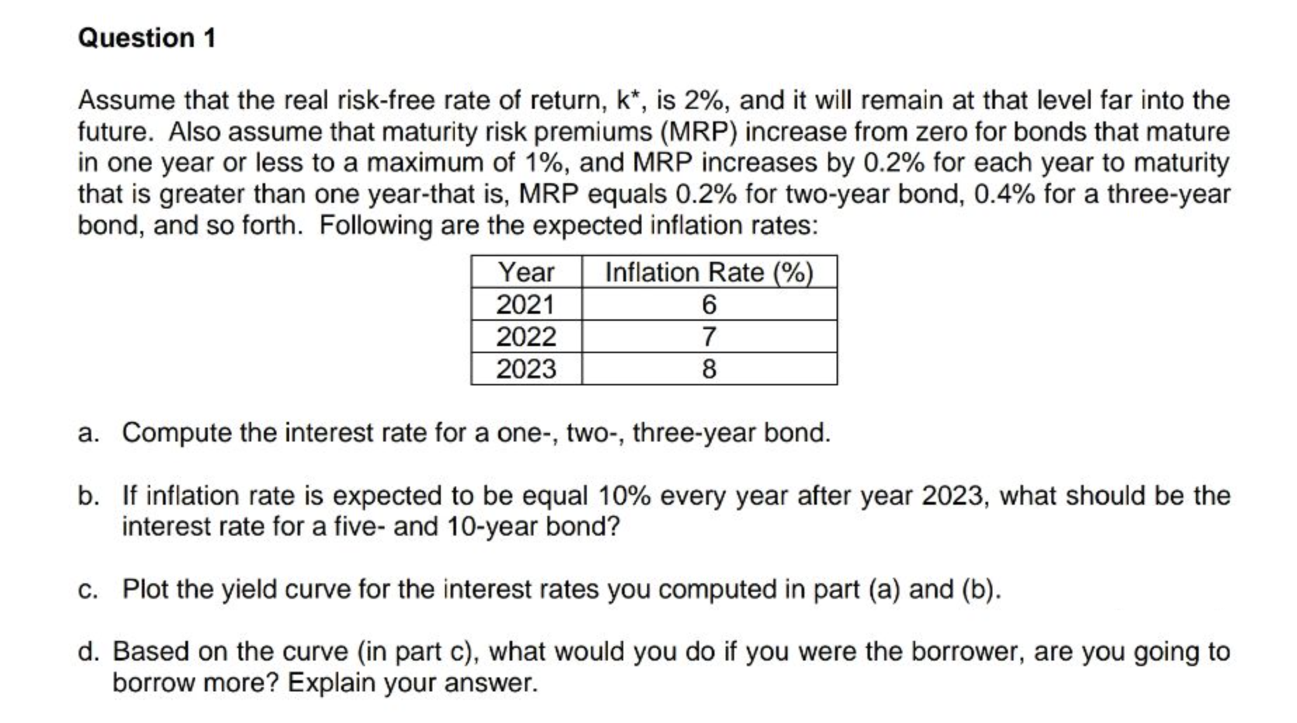Solved Assume that the real risk-free rate of return, k⋆, is | Chegg.com
