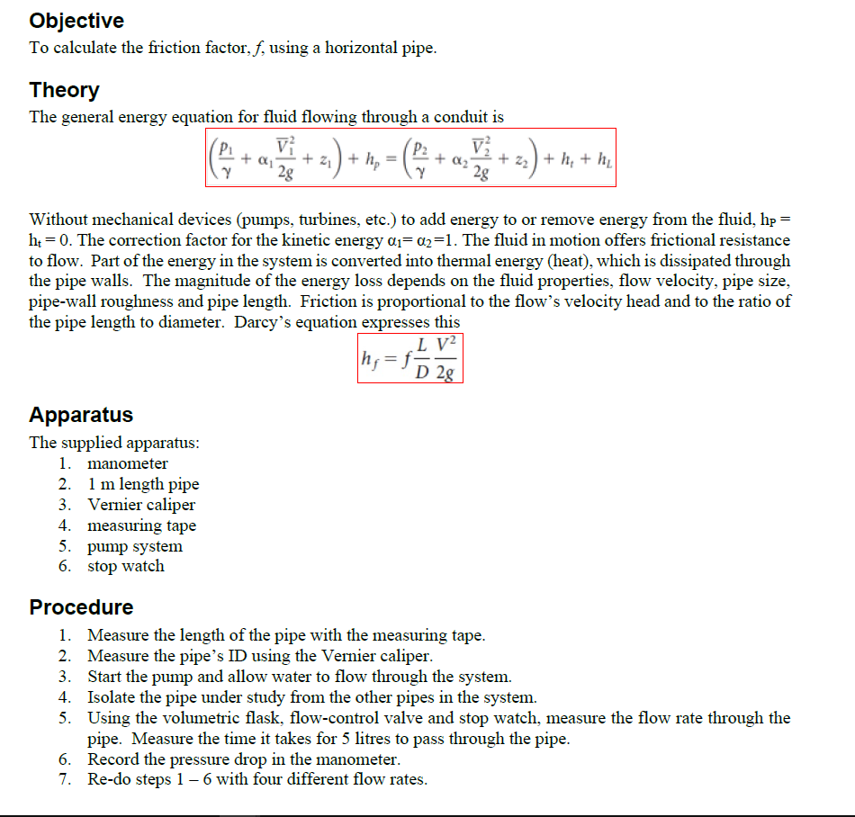 Solved Calculate the friction factor, f, using a horizontal | Chegg.com