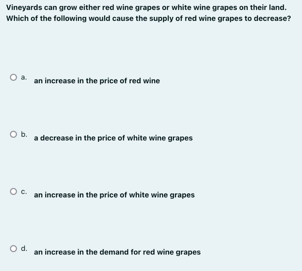 Solved Vineyards can grow either red wine grapes or white