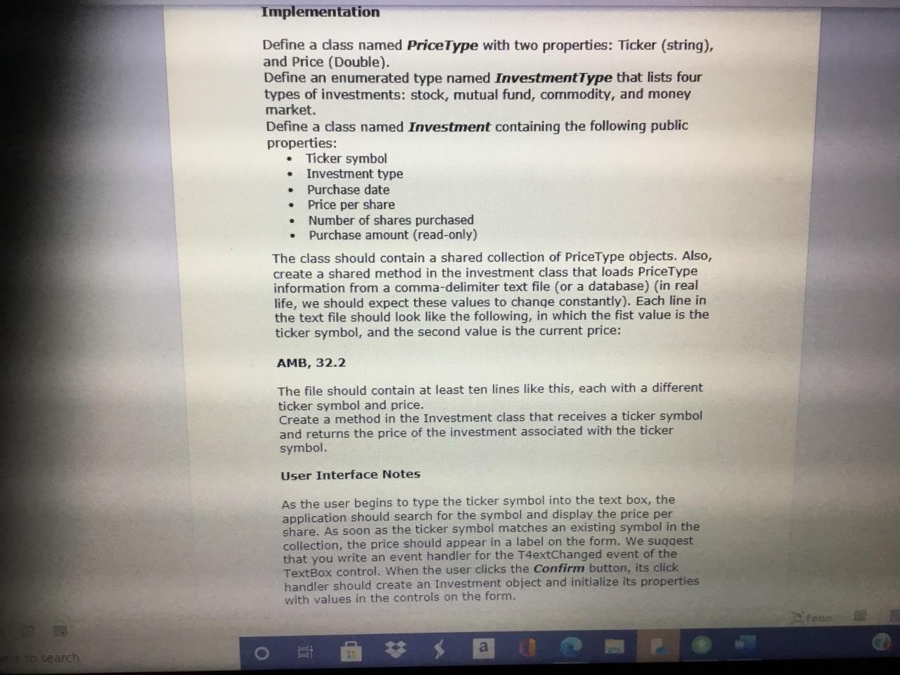 CREATE AN INVESTMENT TRACKING PROGRAM IN | Chegg.com