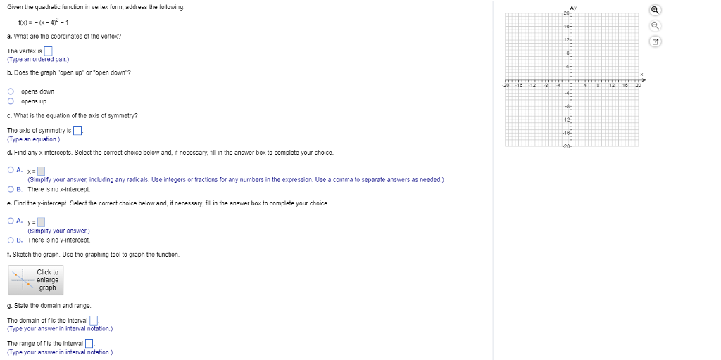 Solved Given the quadratic function in vertex form, address | Chegg.com