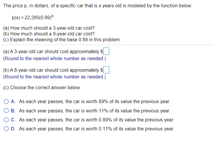 Solved The price p, in dollars, of a specific car that is x