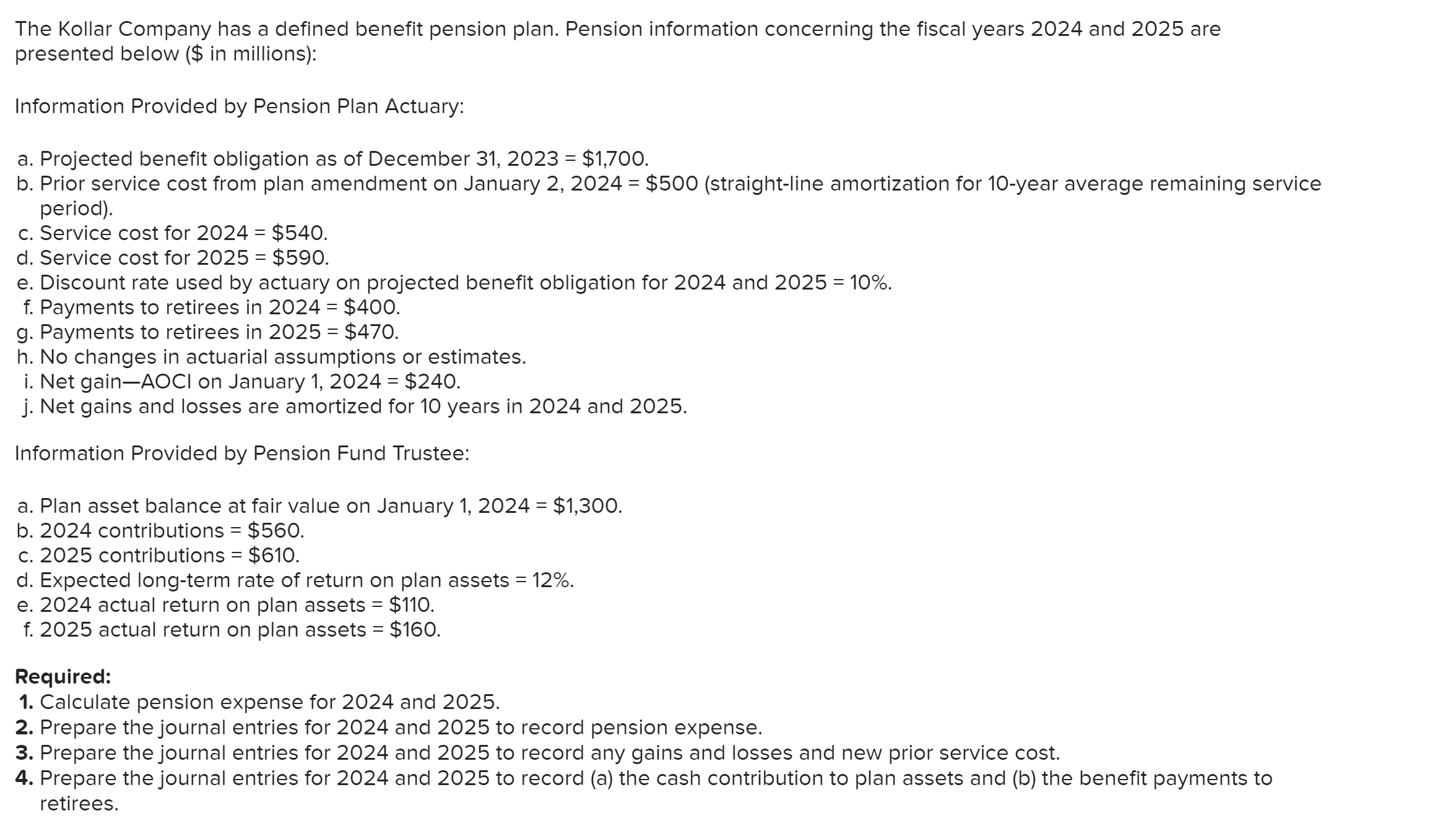 The Kollar Company has a defined benefit pension