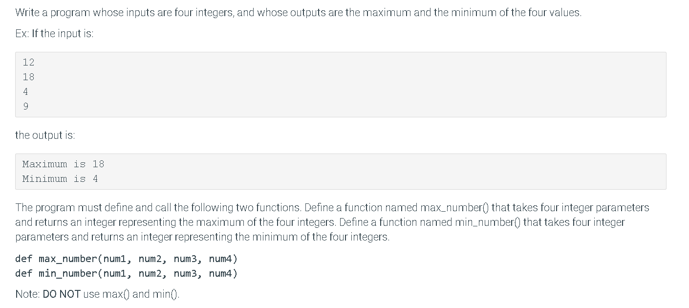 Solved Write a program whose inputs are four integers, and | Chegg.com