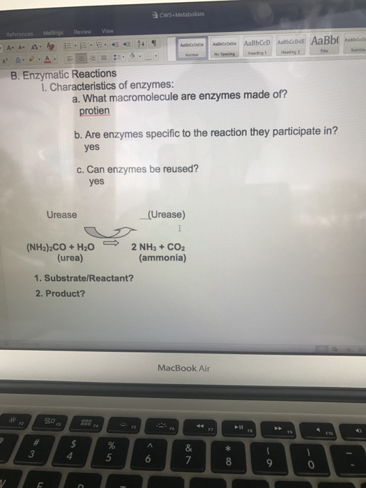 Solved Enzymatic Reactions Characteristics of enzymes