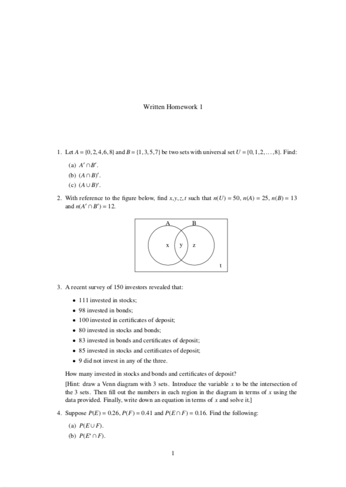 Solved Written Homework 1 1. Let A = {0,2,4,6,8) and B = | Chegg.com