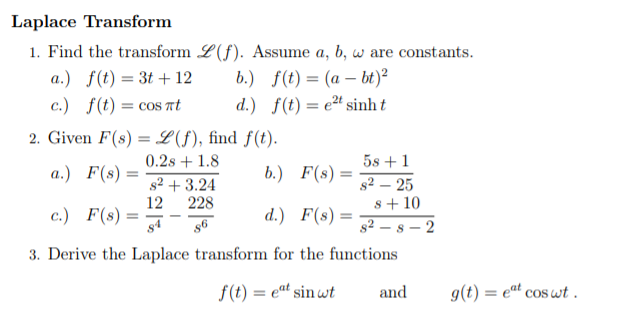 Solved Laplace Transform 1 Find The Transform L F Ass Chegg Com