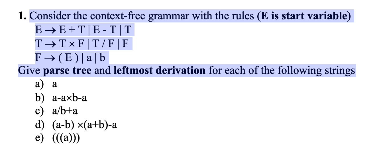 Solved 1. Consider The Context-free Grammar With The Rules | Chegg.com