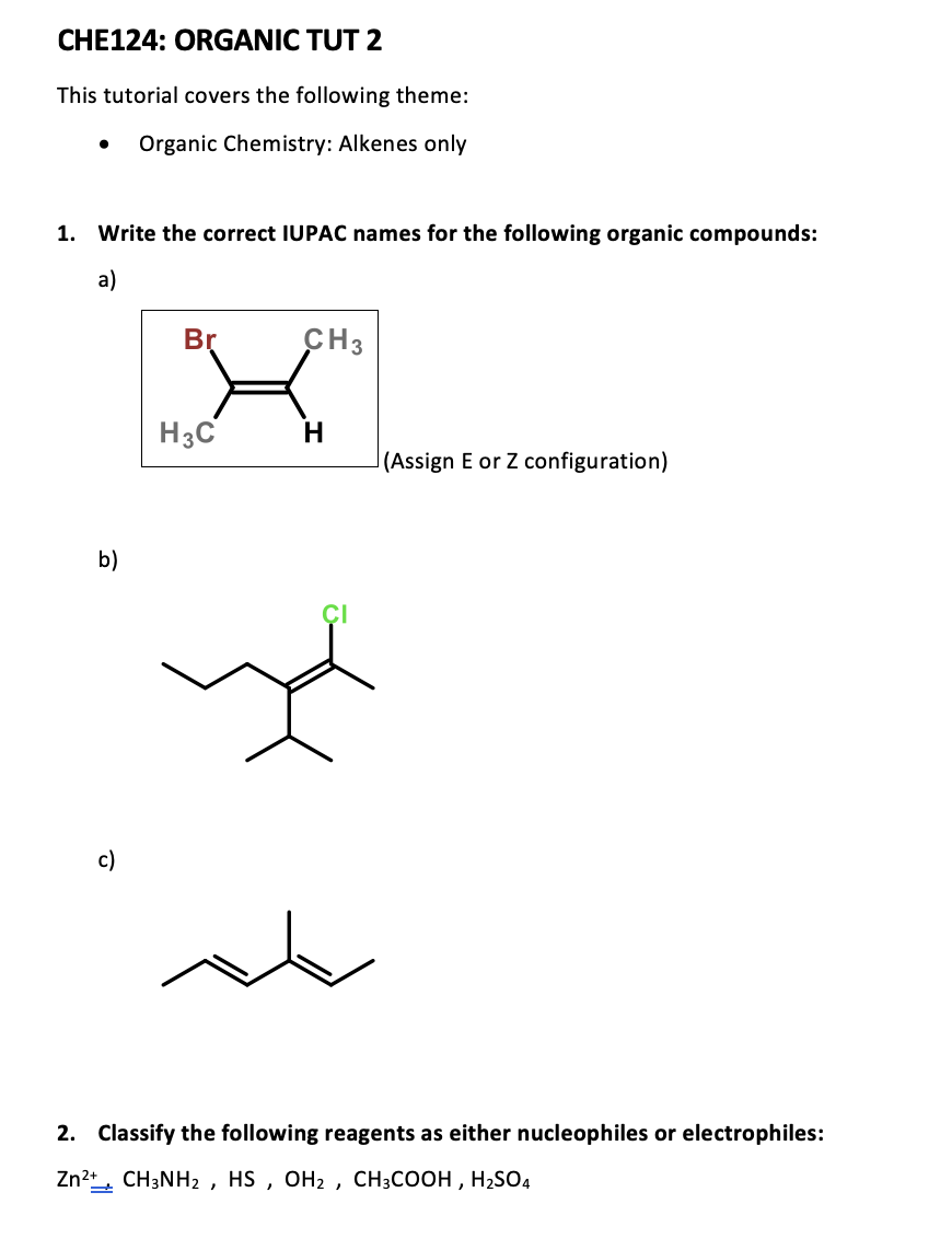 Solved CHE124: ORGANIC TUT 2 This Tutorial Covers The | Chegg.com