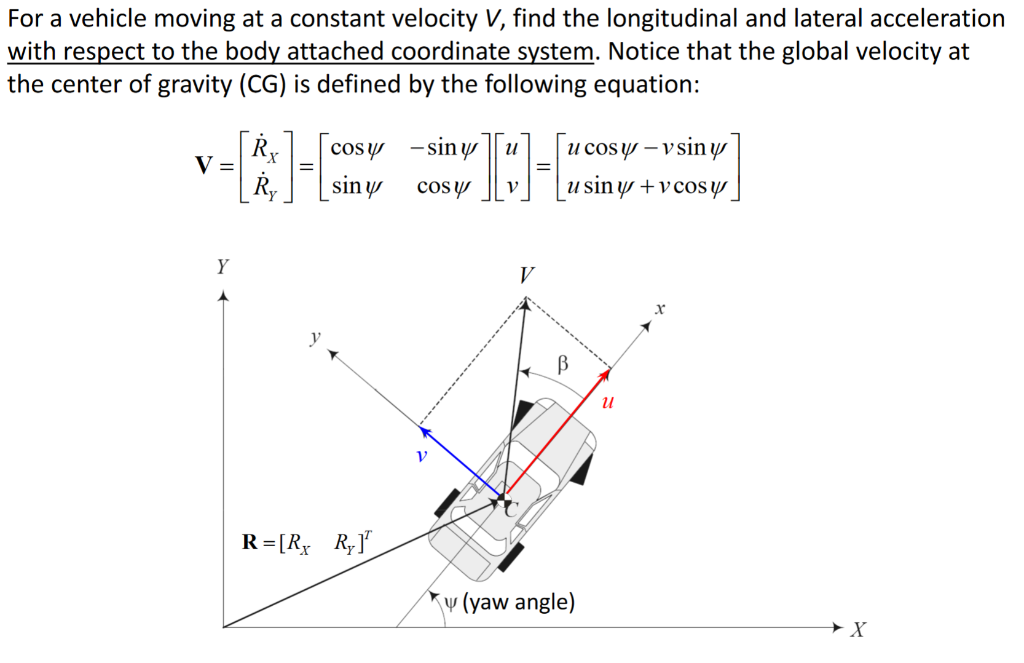 For a vehicle moving at a constant velocity V, find