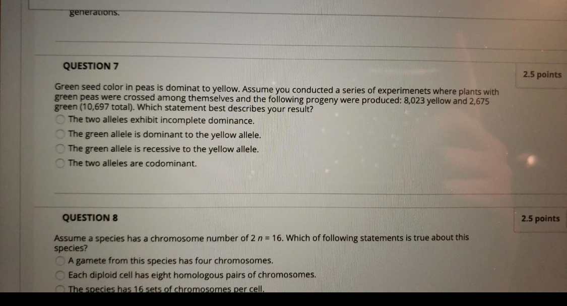 Solved generations. QUESTION 7 2.5 points Green seed color | Chegg.com