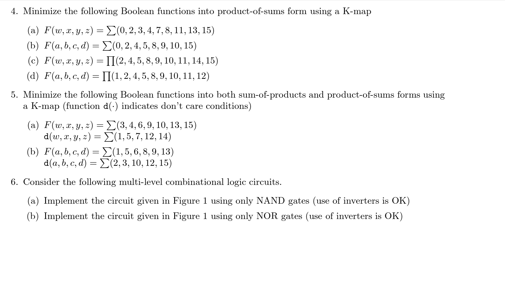 4 Minimize The Following Boolean Functions Into