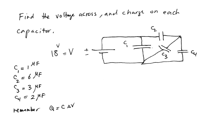 Solved Find The Voltage Across, And Charge On Each | Chegg.com