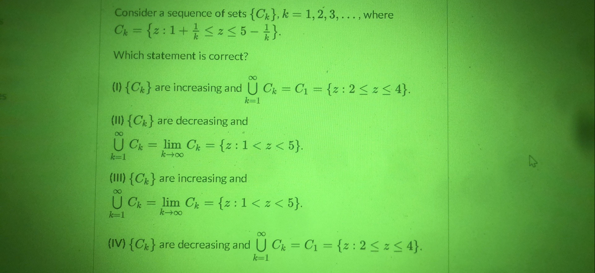 Solved Consider A Sequence Of Sets {ck} K 1 2 3 Dots