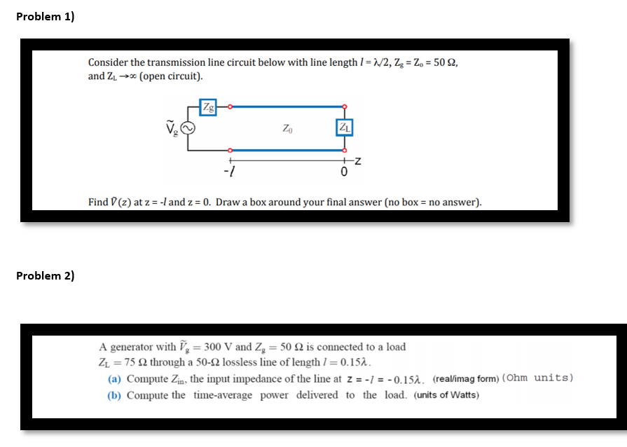 Solved Problem 1) Consider the transmission line circuit | Chegg.com