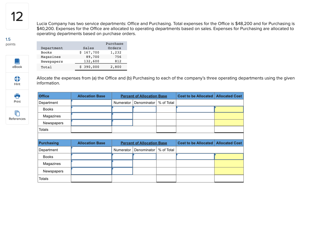 Solved 12 Lucia Company has two service departments Office