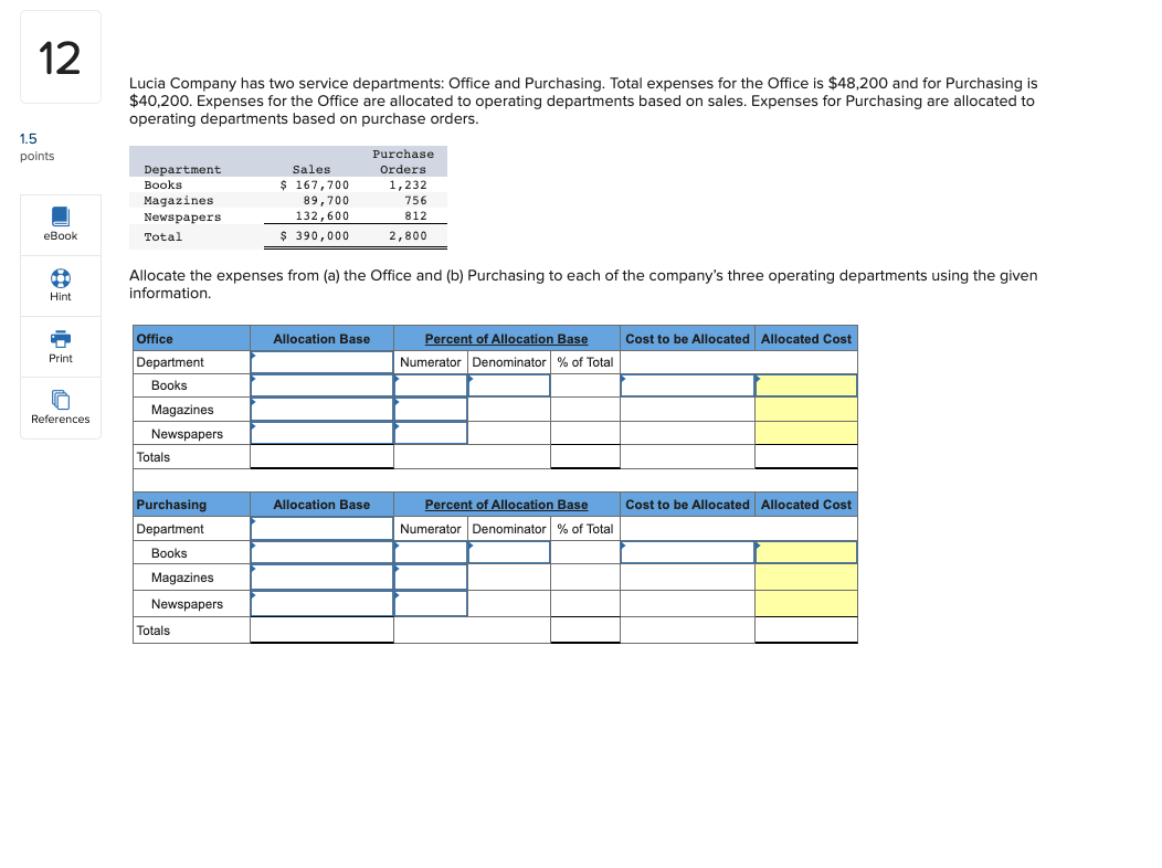 Solved 12 Lucia Company Has Two Service Departments: Office | Chegg.com